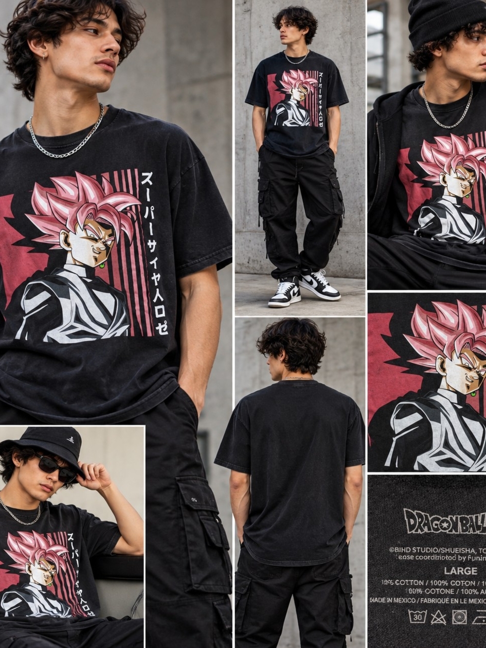 Black Graphic Dragon Ball Z T-Shirt with Pink Accent